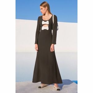 STAUD Lido Cut Out Classic Bow Maxi Dress Gown